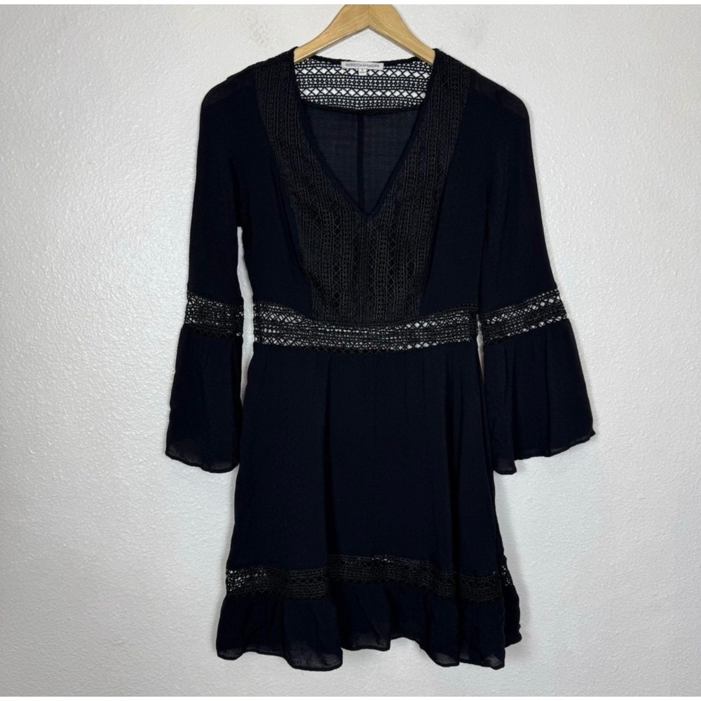Rebecca Minkoff Merryl Dress Women's 2 Black‎ Cutout Lace Bell Sleeves Bohemian